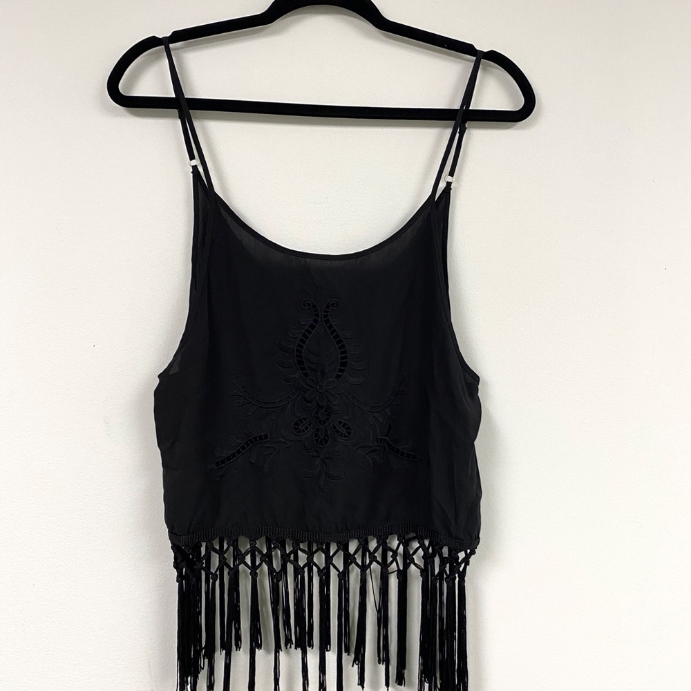 Black Fringe Spaghetti Strap Top